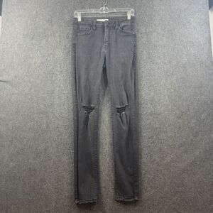 Kancan Naya High Rise Skinny Jeans Women's 7/27 Black Destroyed Stretch